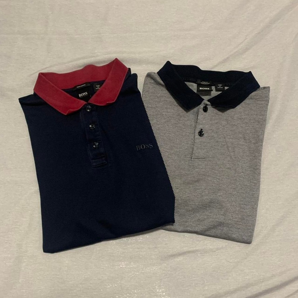 BOSS Hugo Boss Mens Slim Fit Polo Shirts Set of 2 Navy Grey Large